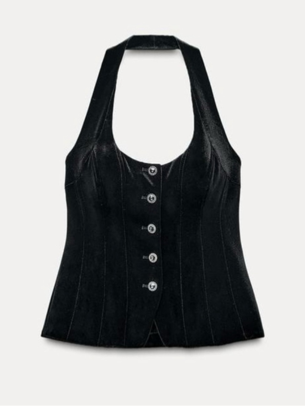 ZARA Jewel Button Velvet Halter Vest XL Like New